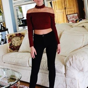 Forever 21 Burgundy Off the Shoulder Top